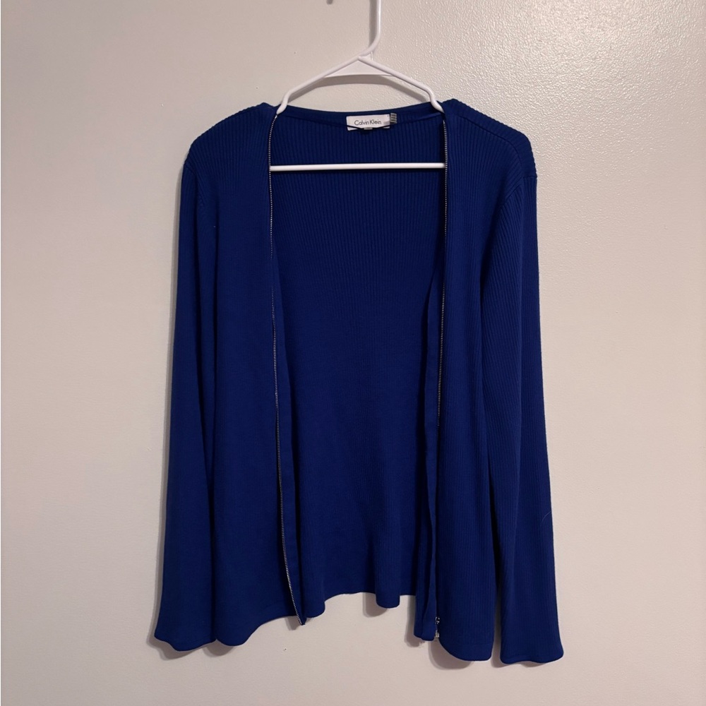 Calvin Klein royal blue ribbed zip up sweater size extra large. Some piling